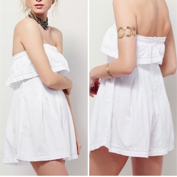 Free People Frills & Thrills White Strapless Ruffle Summer Cottagecore Romper - Picture 2 of 11